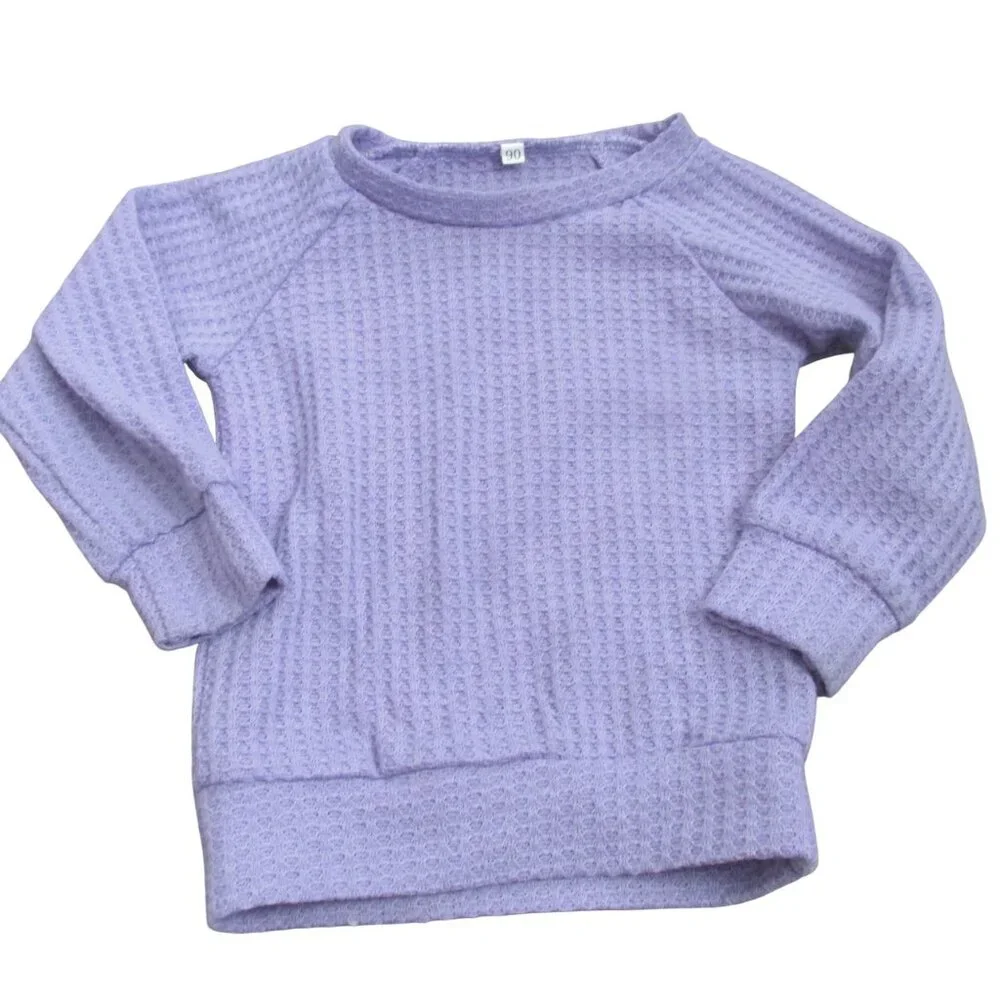 Pullover Waffle‎ T Shirt Infant Girls 12M Purple Lavender Long Sleeve Crew Neck